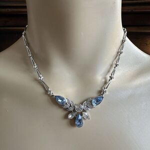 VTG Engel Brothers Art Deco Link Necklace 15 Inch‎ Clear Blue 925 Sterling 16.8g